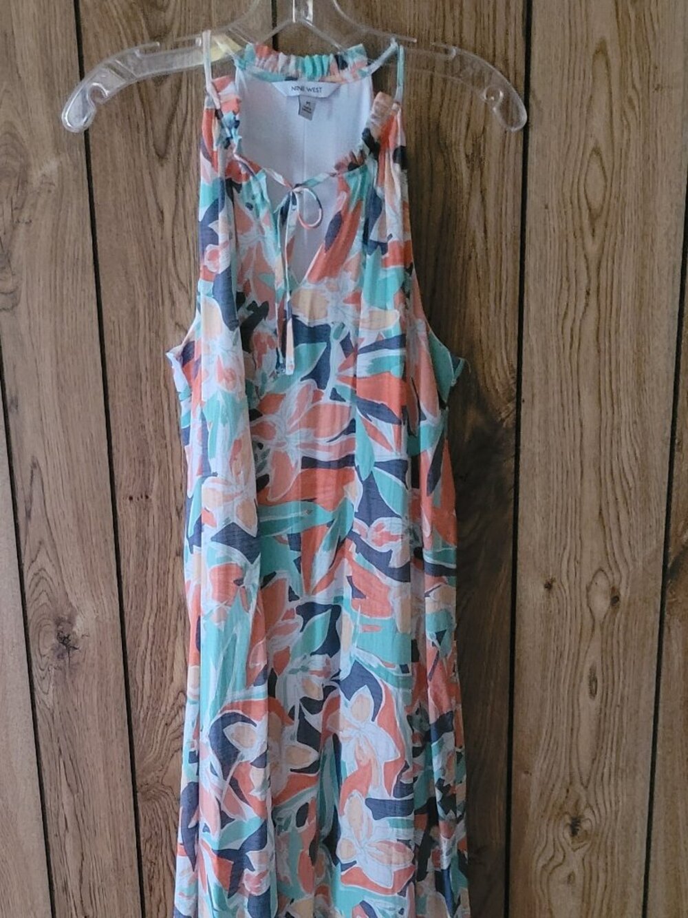 Nine West Lovely Green & Orange Floral Long Dress Size Medium